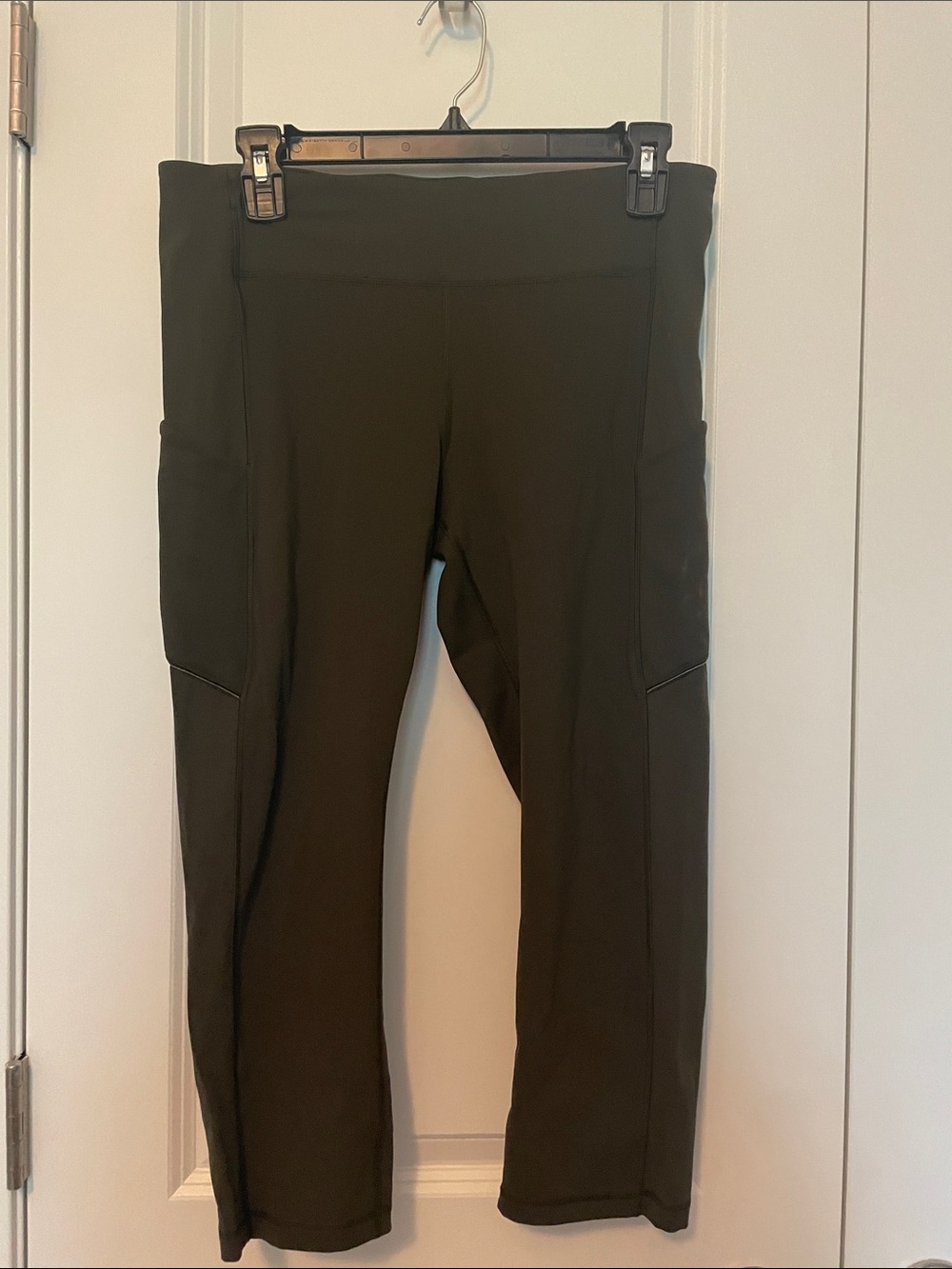 Lululemon Army Green Cropped Performance Leggings with Rear Zip Pocket